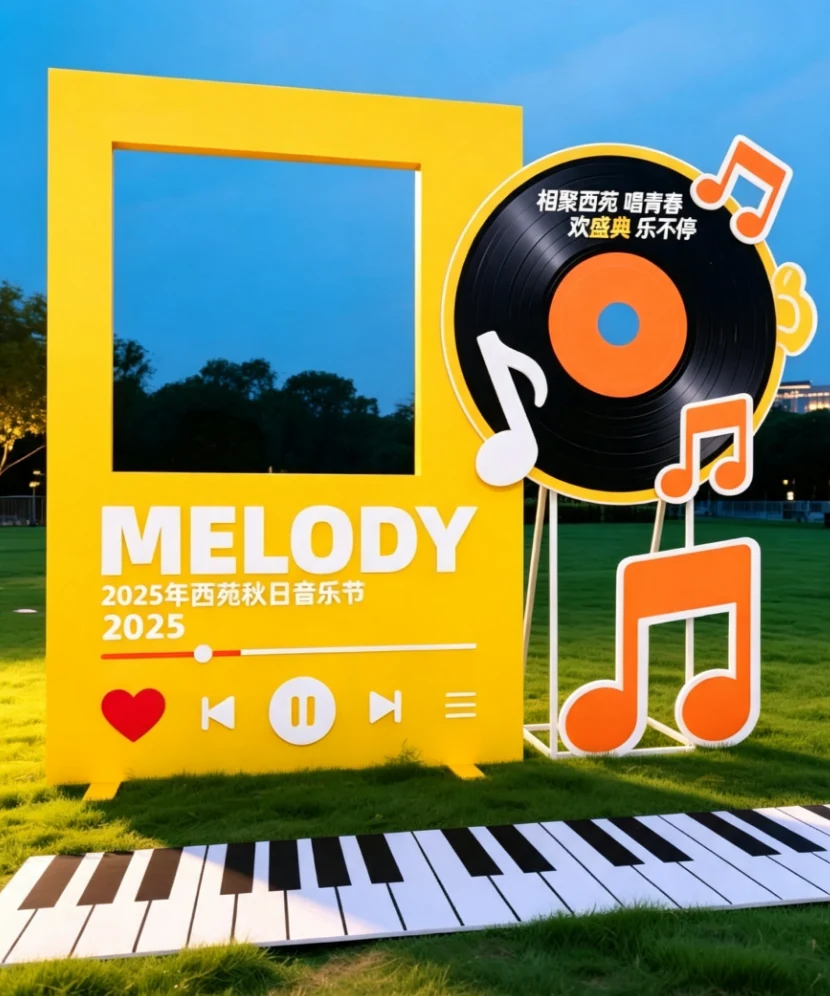 黄色旋律唱片主题拍照框